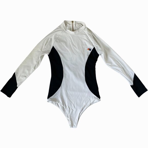 Aviator Nation Surf Suit Swimsuit One Piece White Black - Picture 4 of 10